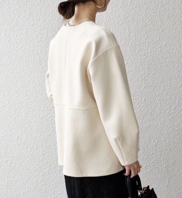 SHIPS any「《予約》SHIPS any:〈手洗い可能〉ダンボール ペプラム Vネック ジャケット」|ノーカラージャケット|