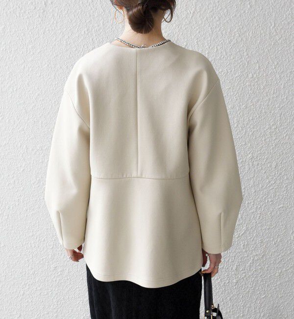 SHIPS any「《予約》SHIPS any:〈手洗い可能〉ダンボール ペプラム Vネック ジャケット」|ノーカラージャケット|