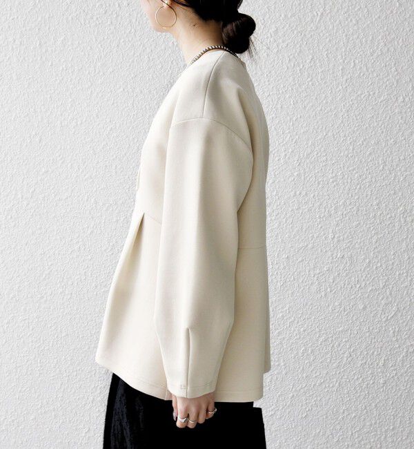 SHIPS any「《予約》SHIPS any:〈手洗い可能〉ダンボール ペプラム Vネック ジャケット」|ノーカラージャケット|