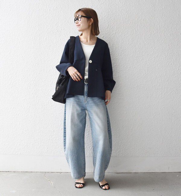 SHIPS any「《予約》SHIPS any:〈手洗い可能〉ダンボール ペプラム Vネック ジャケット」|ノーカラージャケット|