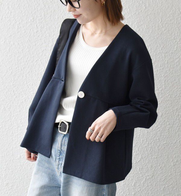 SHIPS any「《予約》SHIPS any:〈手洗い可能〉ダンボール ペプラム Vネック ジャケット」|ノーカラージャケット|