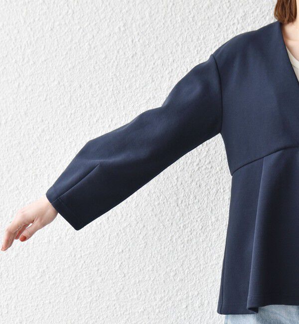 SHIPS any「《予約》SHIPS any:〈手洗い可能〉ダンボール ペプラム Vネック ジャケット」|ノーカラージャケット|