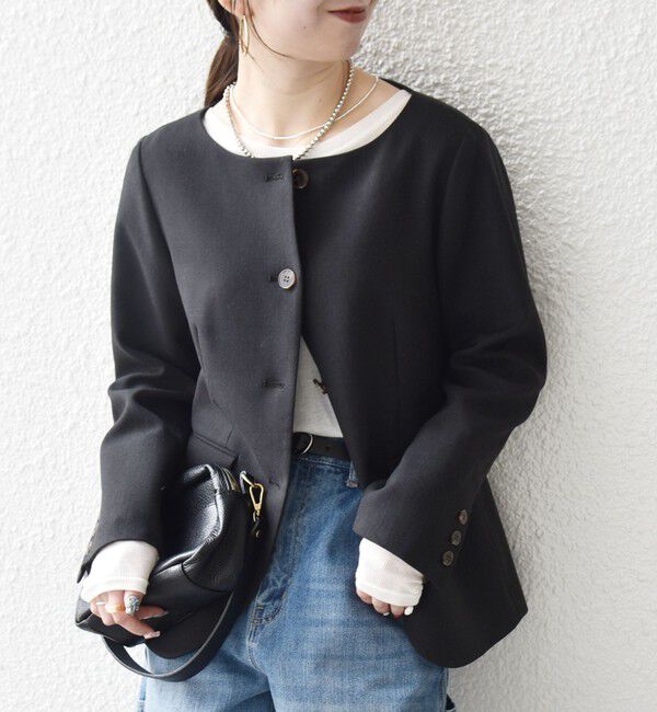 SHIPS any「《予約》SHIPS any:〈洗濯機可能〉シャーク ノーカラー ジャケット」|ノーカラージャケット|