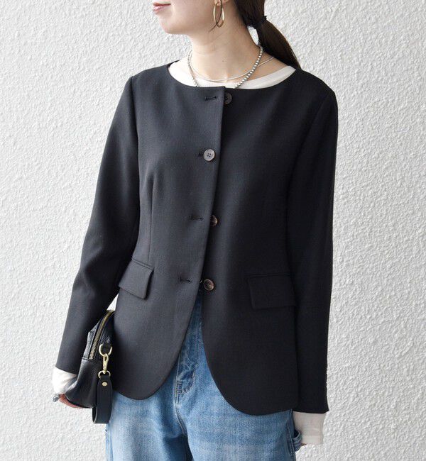 SHIPS any「《予約》SHIPS any:〈洗濯機可能〉シャーク ノーカラー ジャケット」|ノーカラージャケット|