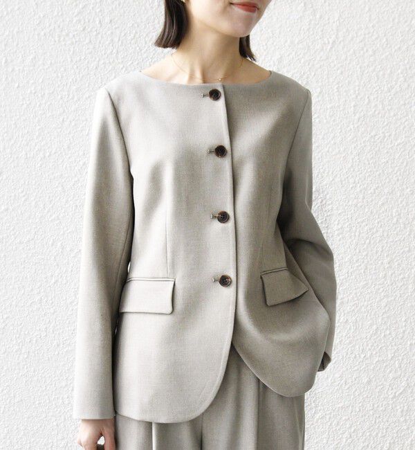 SHIPS any「《予約》SHIPS any:〈洗濯機可能〉シャーク ノーカラー ジャケット」|ノーカラージャケット|ベージュ