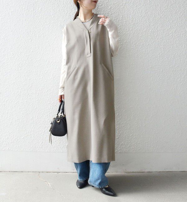 SHIPS any「《予約》SHIPS any:〈洗濯機可能〉シャーク Vネック Iライン ロング ワンピース」|ワンピース|