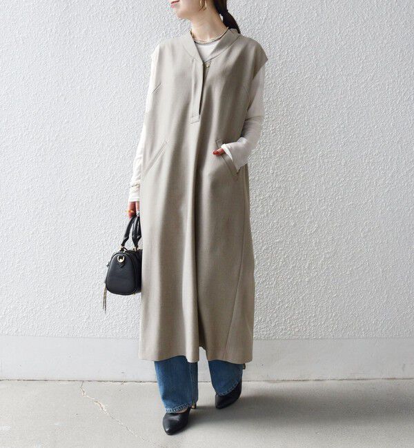 SHIPS any「《予約》SHIPS any:〈洗濯機可能〉シャーク Vネック Iライン ロング ワンピース」|ワンピース|