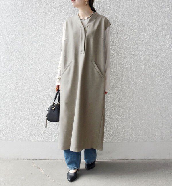 SHIPS any「《予約》SHIPS any:〈洗濯機可能〉シャーク Vネック Iライン ロング ワンピース」|ワンピース|