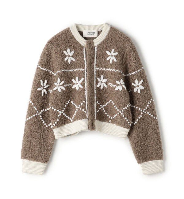 MACPHEE「ムートンエンブロイダリー クルーネックカーディガン」|カーディガン|42 キャメル系