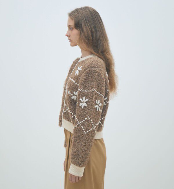 MACPHEE「ムートンエンブロイダリー クルーネックカーディガン」|カーディガン|