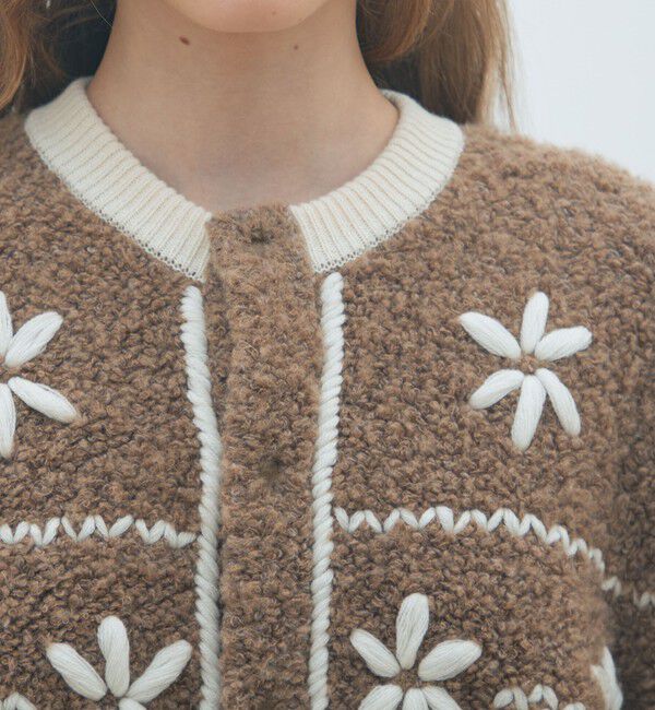 MACPHEE「ムートンエンブロイダリー クルーネックカーディガン」|カーディガン|