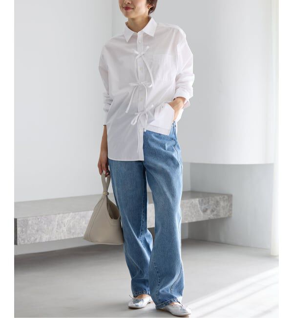 IENA「《予約》MA/RE/マレ RIBBON SHIRTS シャツ LIGHT COTTON 104 GR」|シャツ・ブラウス|