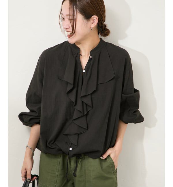 JOURNAL STANDARD「ボイルストライプフリルブラウス」|シャツ・ブラウス|ブラック