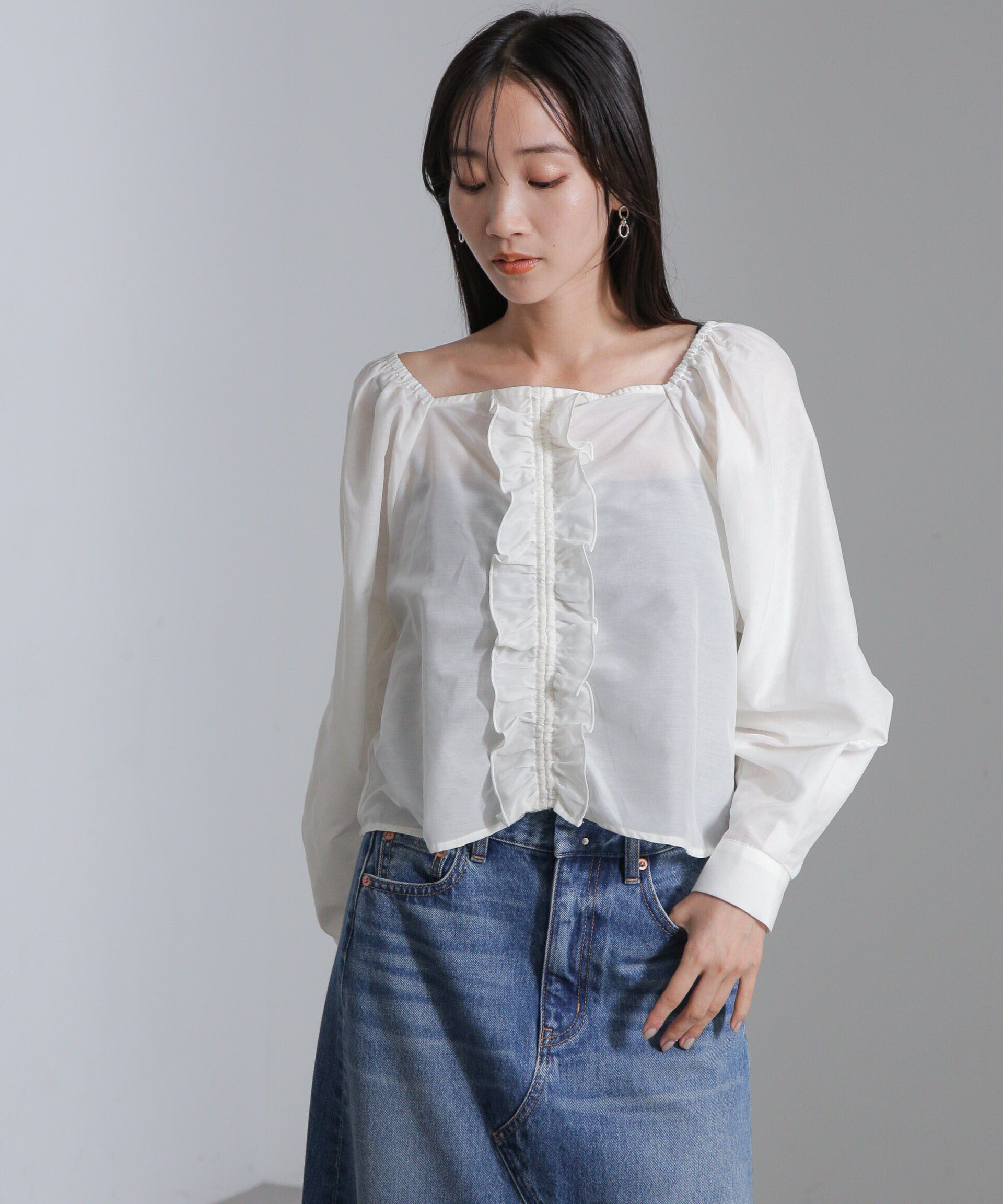 nano･universe「シルク混フロントフリルブラウス」|シャツ・ブラウス|