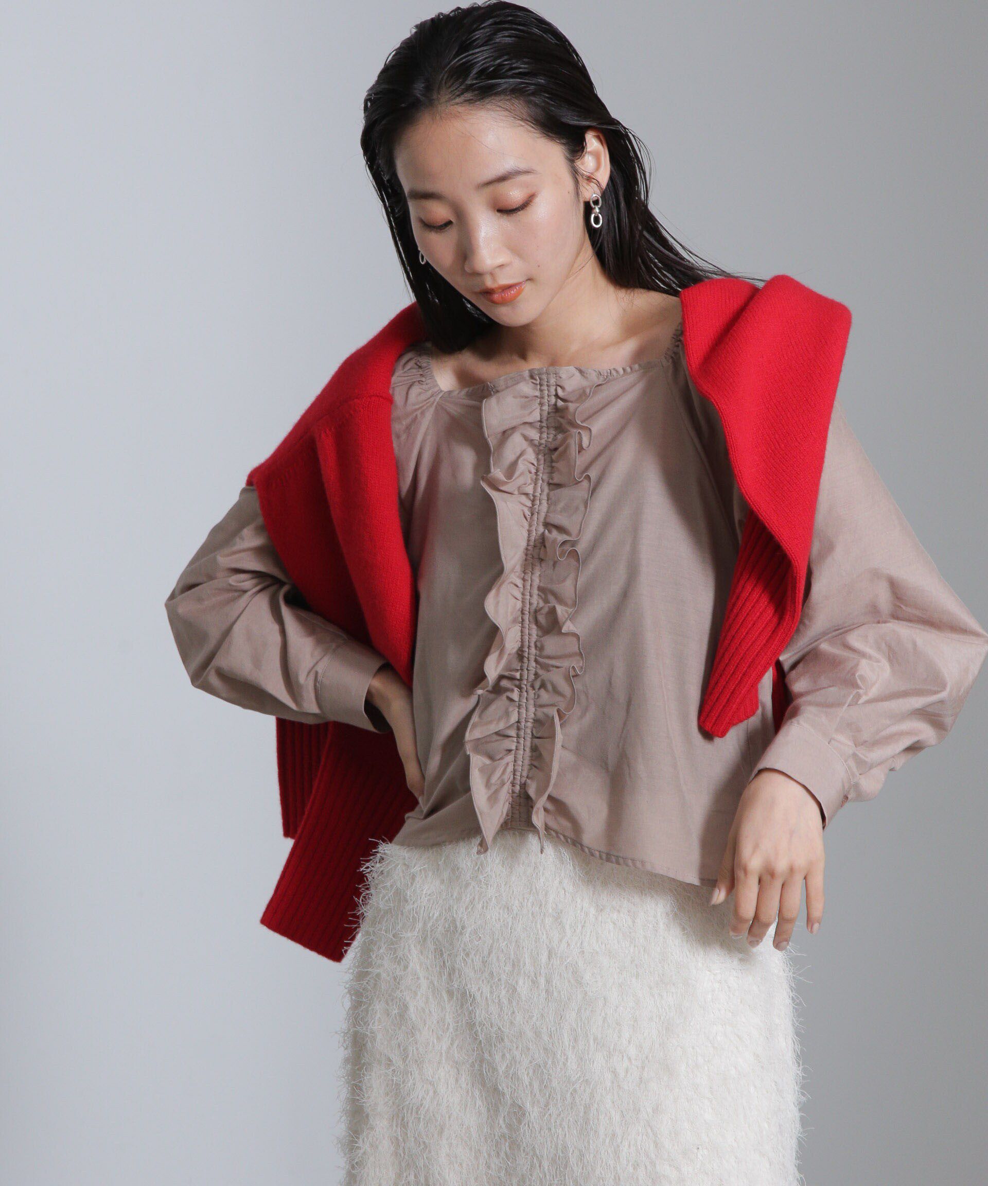 nano･universe「シルク混フロントフリルブラウス」|シャツ・ブラウス|