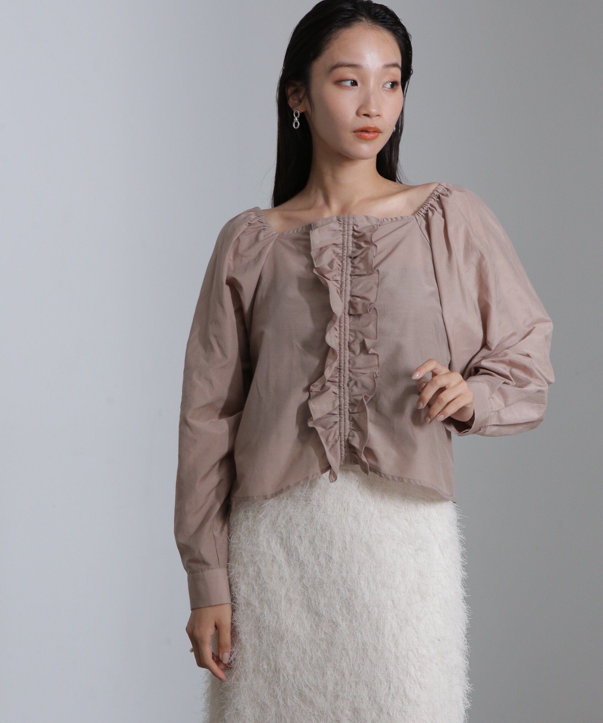 nano･universe「シルク混フロントフリルブラウス」|シャツ・ブラウス|