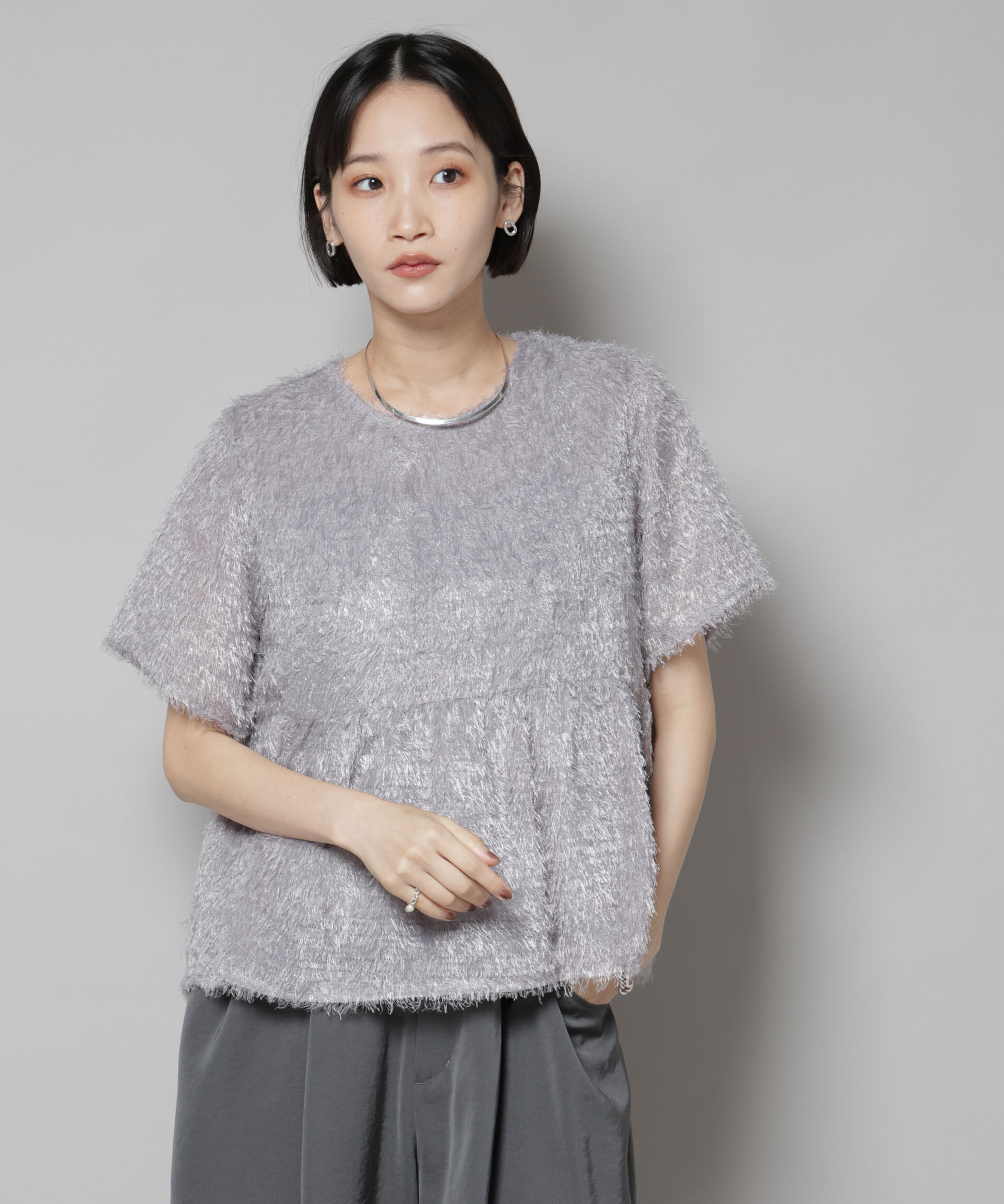 nano･universe「フリンジシフォンギャザーブラウス(セットアップ可)」|シャツ・ブラウス|グレー