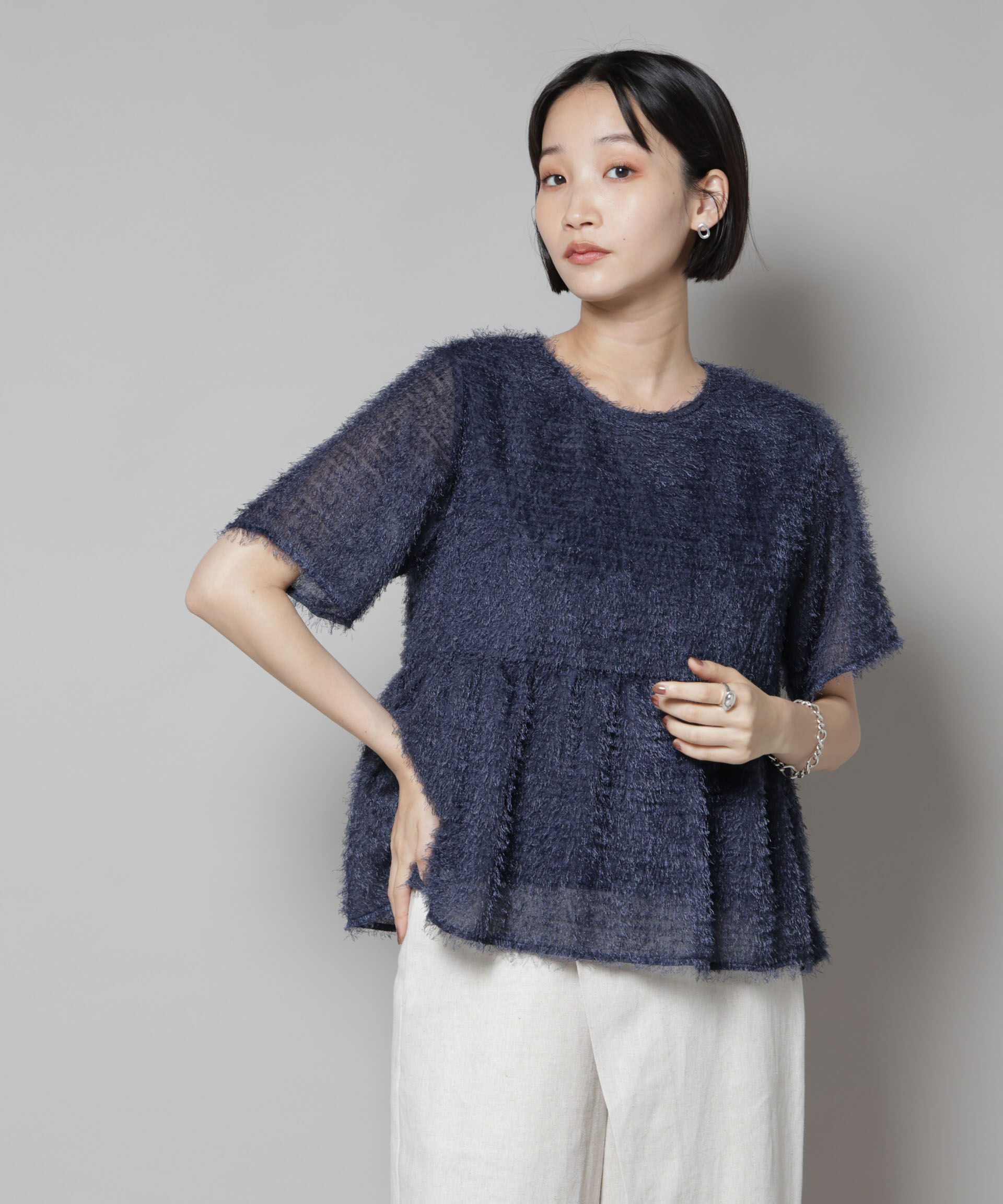 nano･universe「フリンジシフォンギャザーブラウス(セットアップ可)」|シャツ・ブラウス|