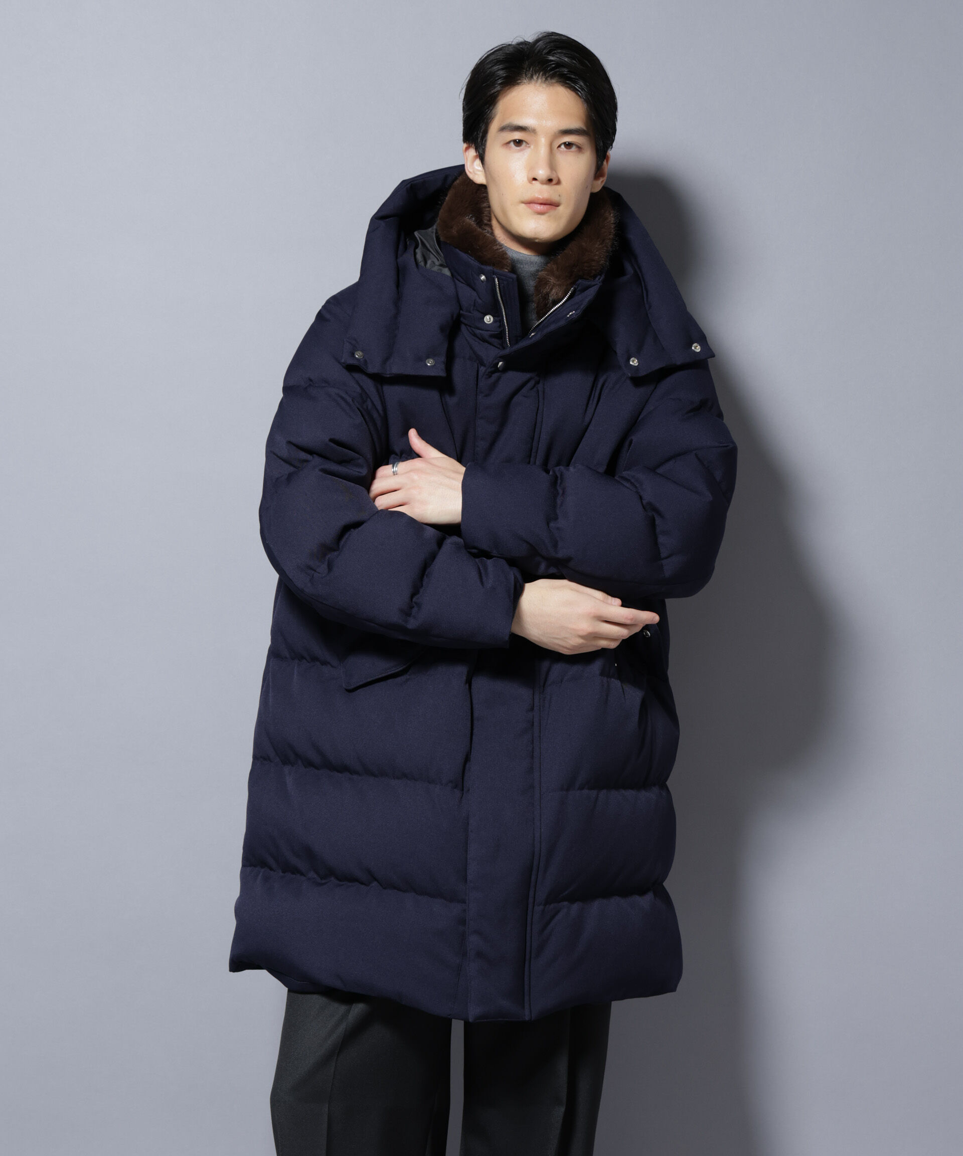 nano･universe「「西川ダウン(R)」フェイクファーカラーサージロングダウン」|ダウン|