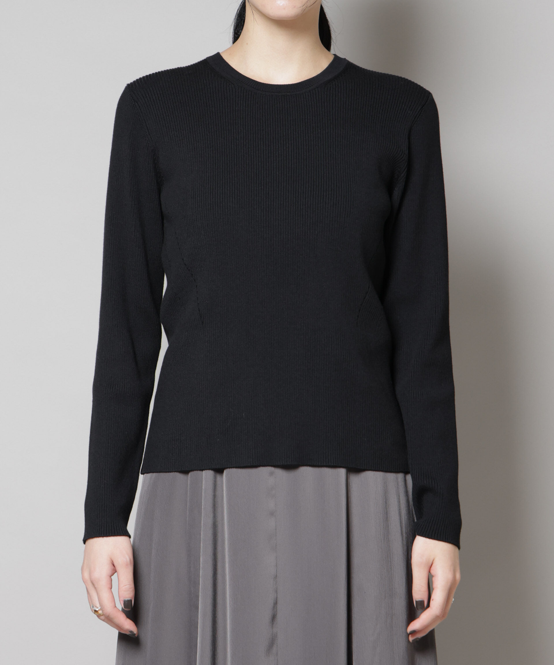 nano･universe「CICA&UVカット加工クルーネックリブニット」|ニット・セーター|