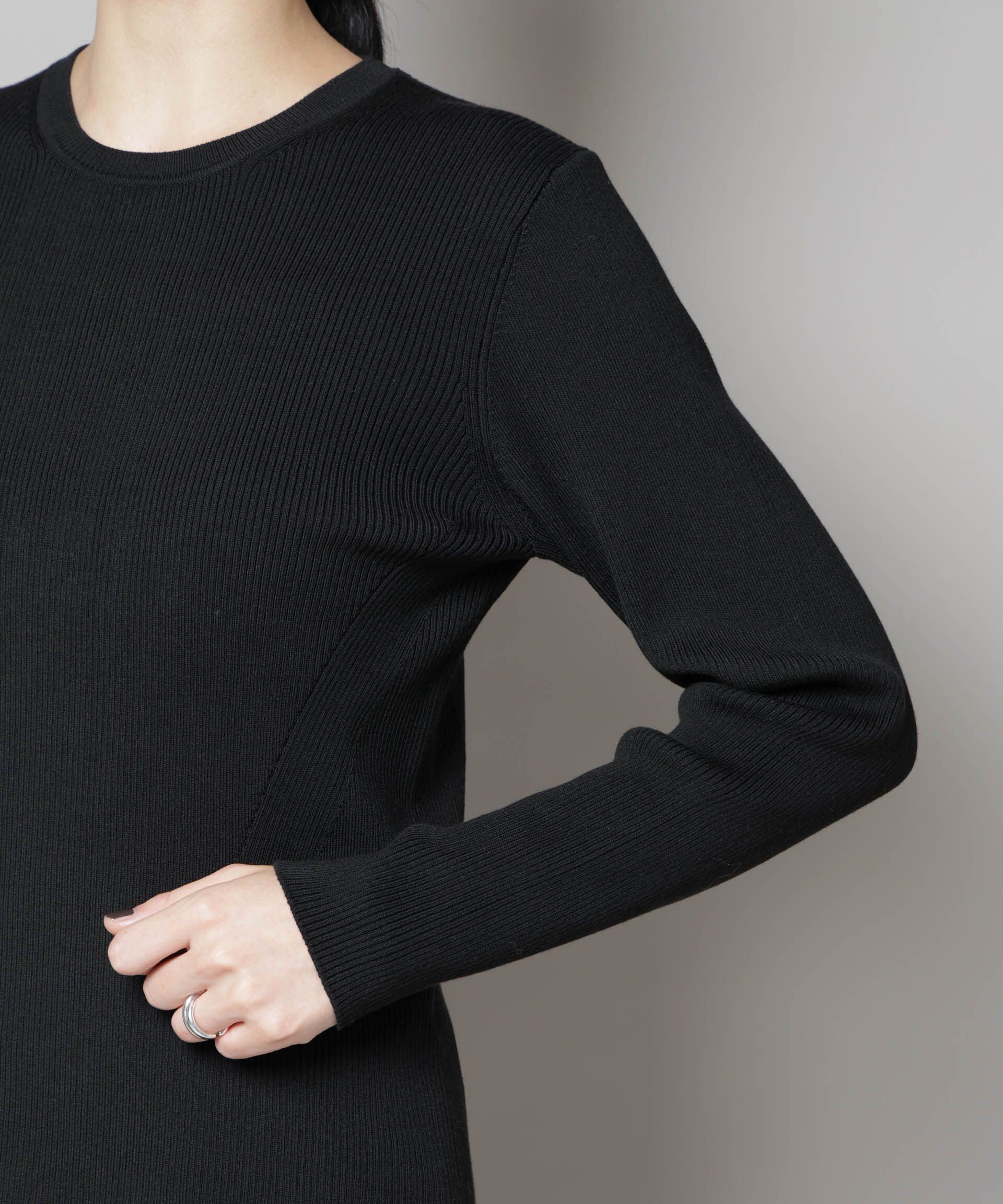 nano･universe「CICA&UVカット加工クルーネックリブニット」|ニット・セーター|