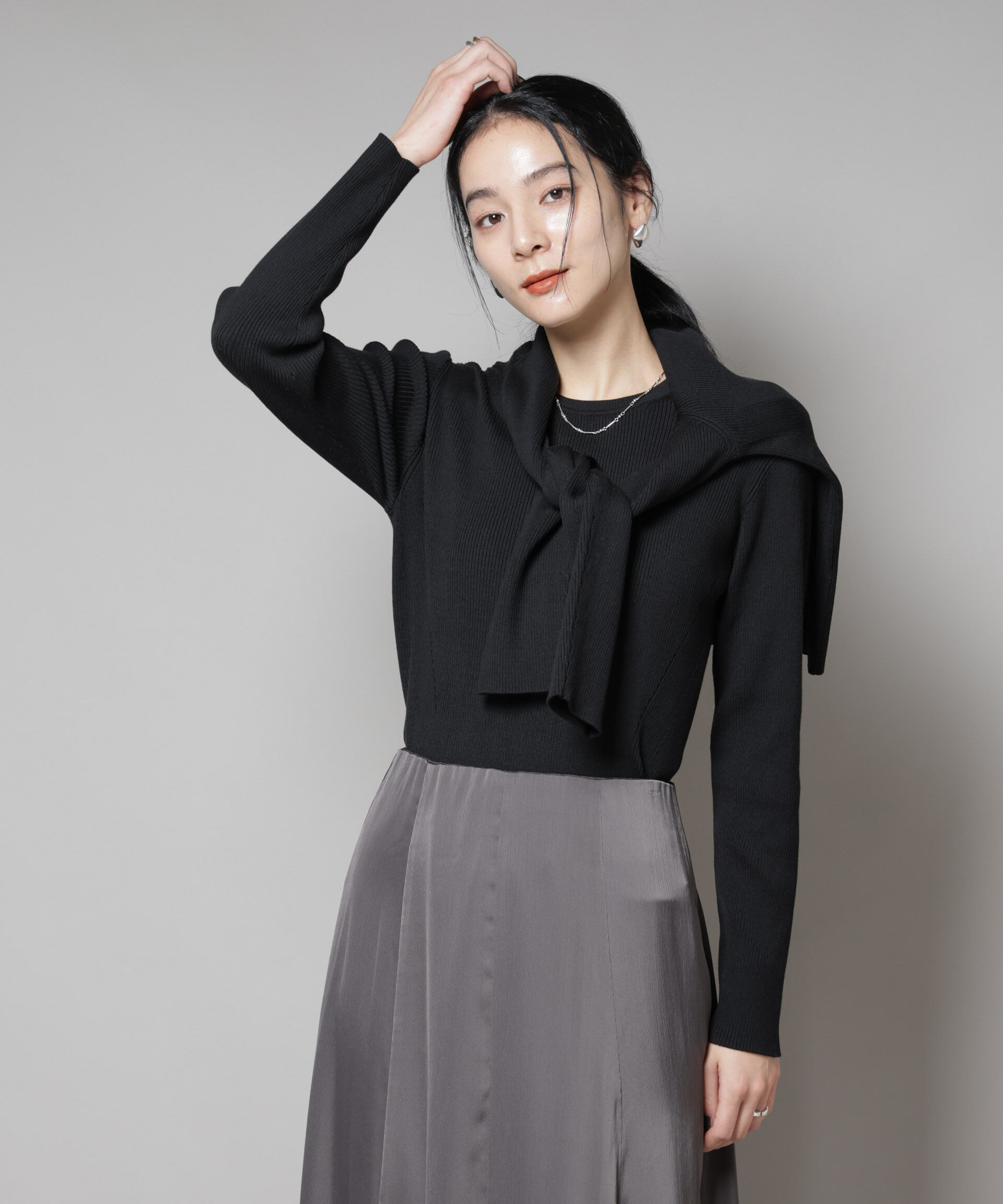 nano･universe「CICA&UVカット加工クルーネックリブニット」|ニット・セーター|