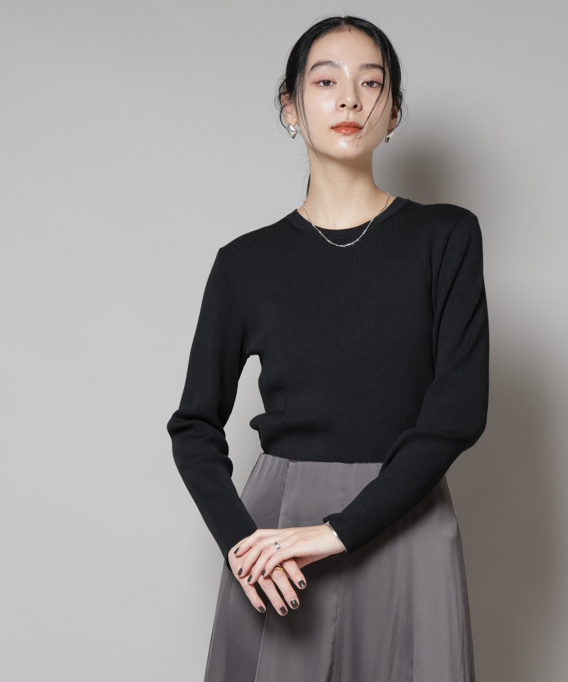 nano･universe「CICA&UVカット加工クルーネックリブニット」|ニット・セーター|