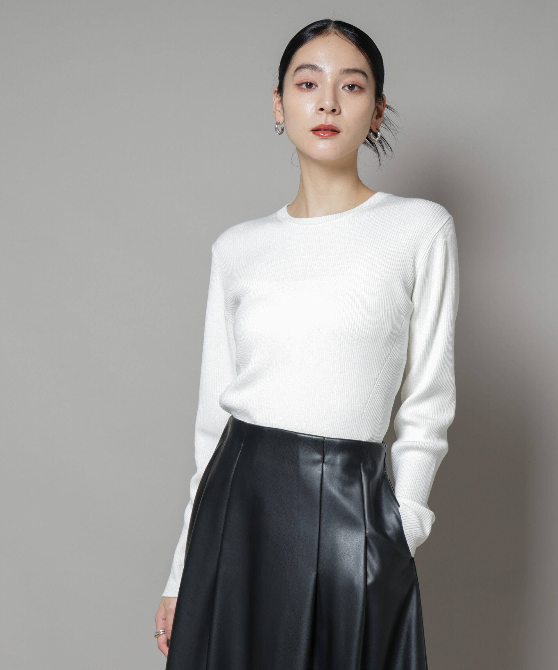 nano･universe「CICA&UVカット加工クルーネックリブニット」|ニット・セーター|