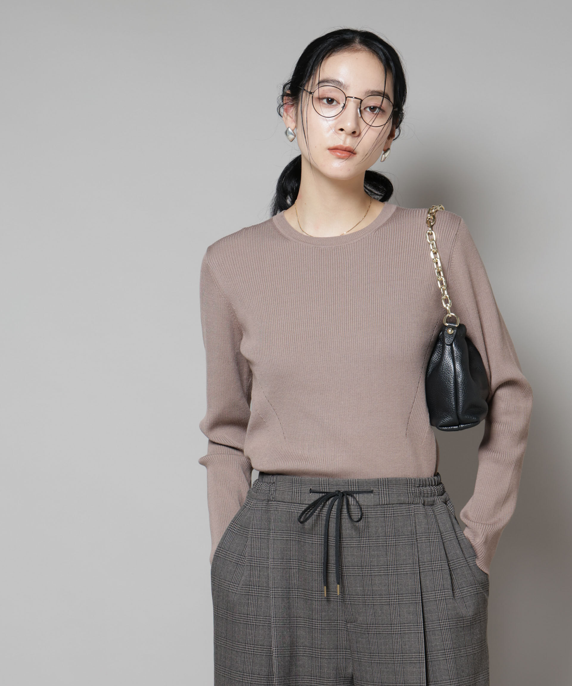 nano･universe「CICA&UVカット加工クルーネックリブニット」|ニット・セーター|モカ3