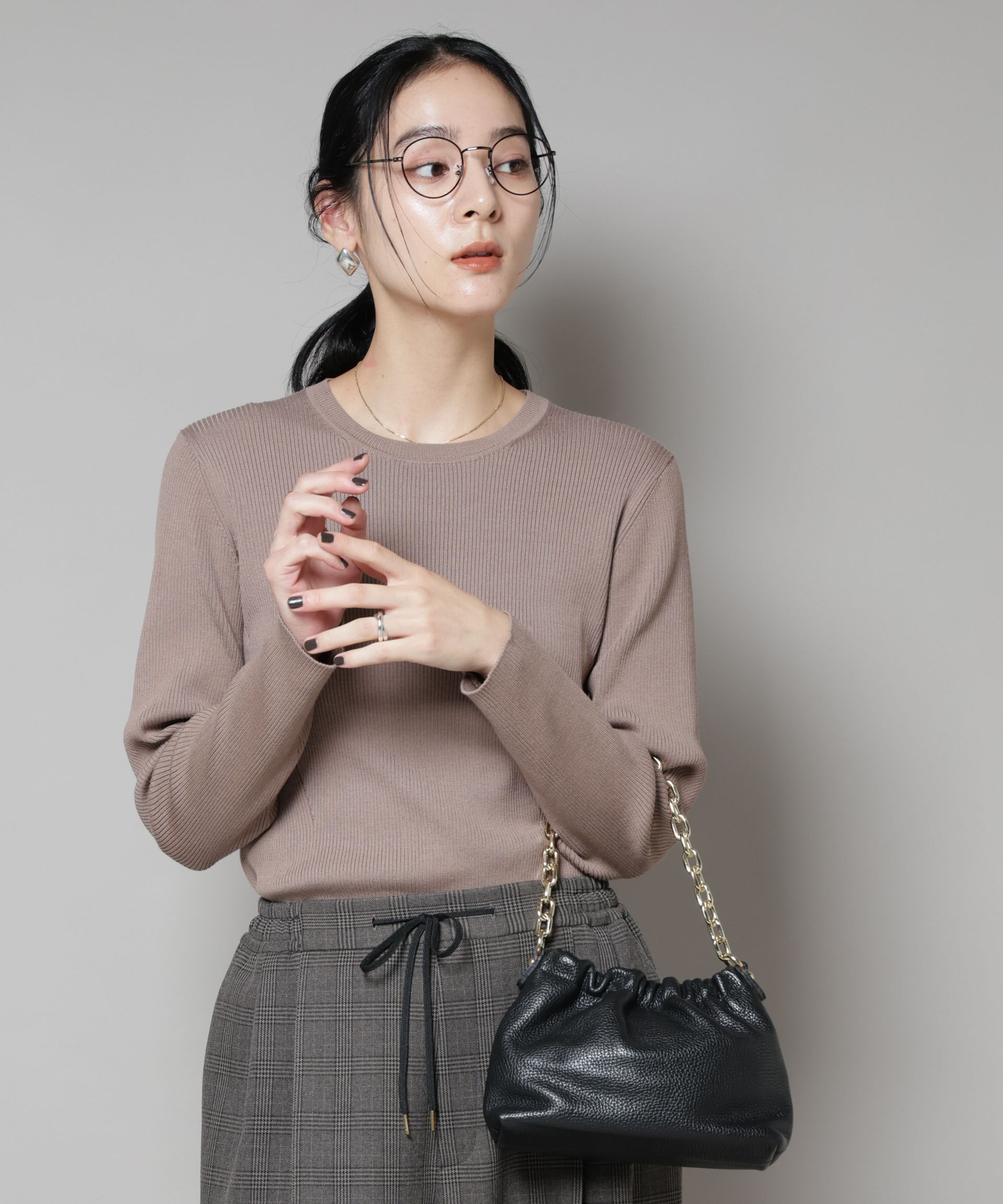 nano･universe「CICA&UVカット加工クルーネックリブニット」|ニット・セーター|