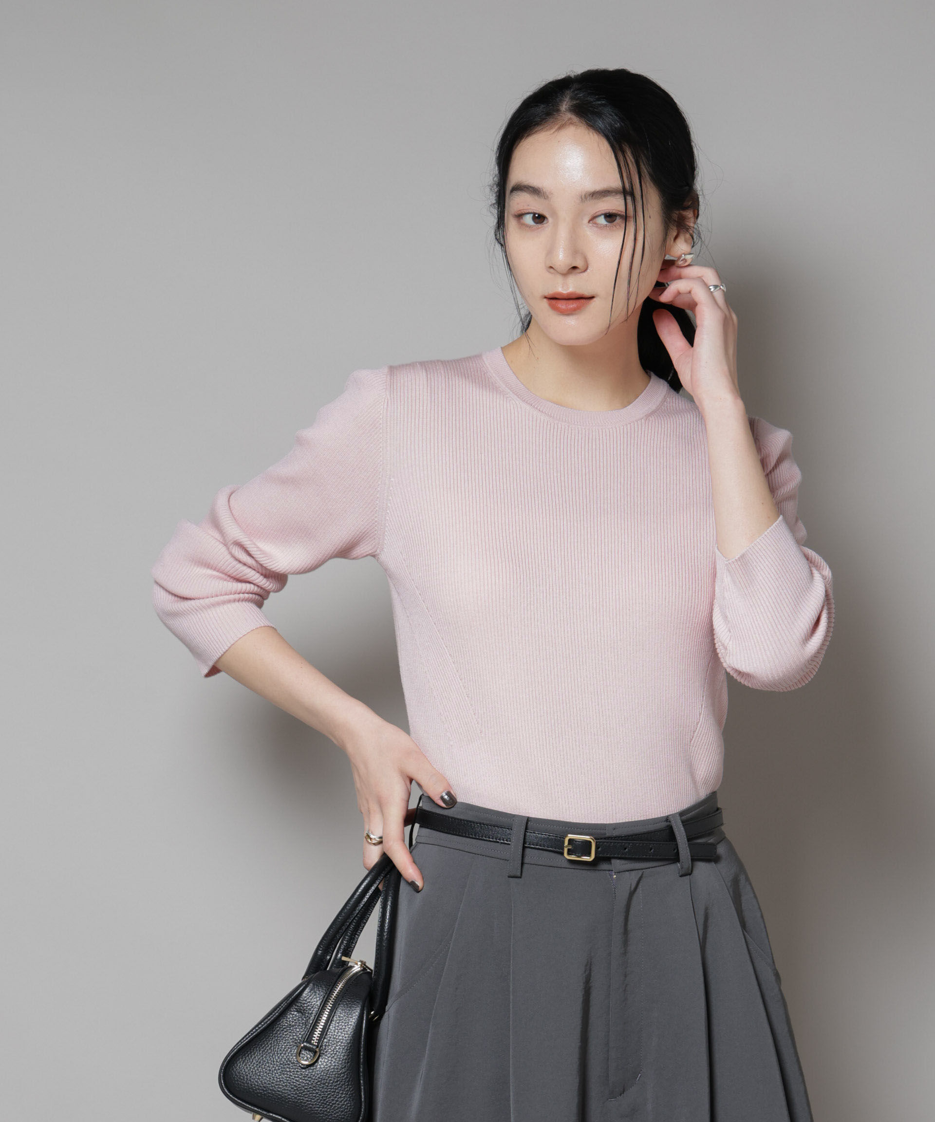 nano･universe「CICA&UVカット加工クルーネックリブニット」|ニット・セーター|ピンク