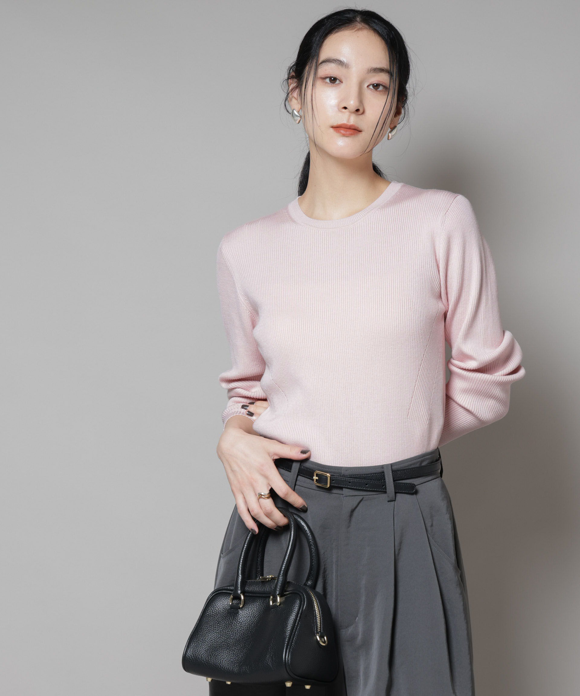 nano･universe「CICA&UVカット加工クルーネックリブニット」|ニット・セーター|