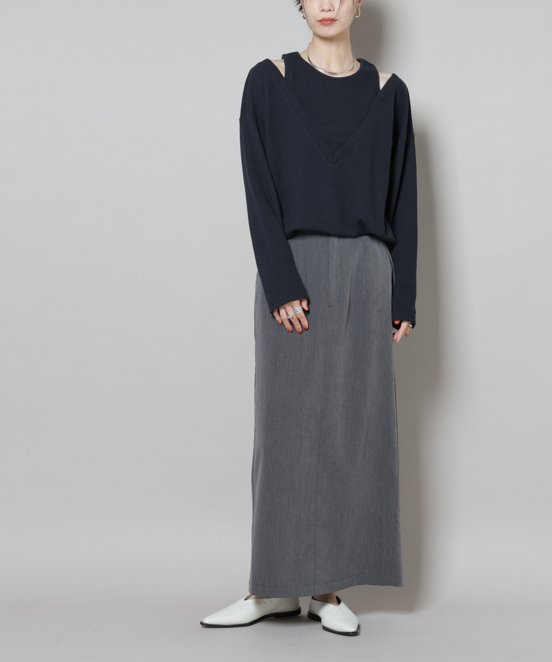 nano･universe「スーツライクIラインロングスカート」|スカート|チャコール3