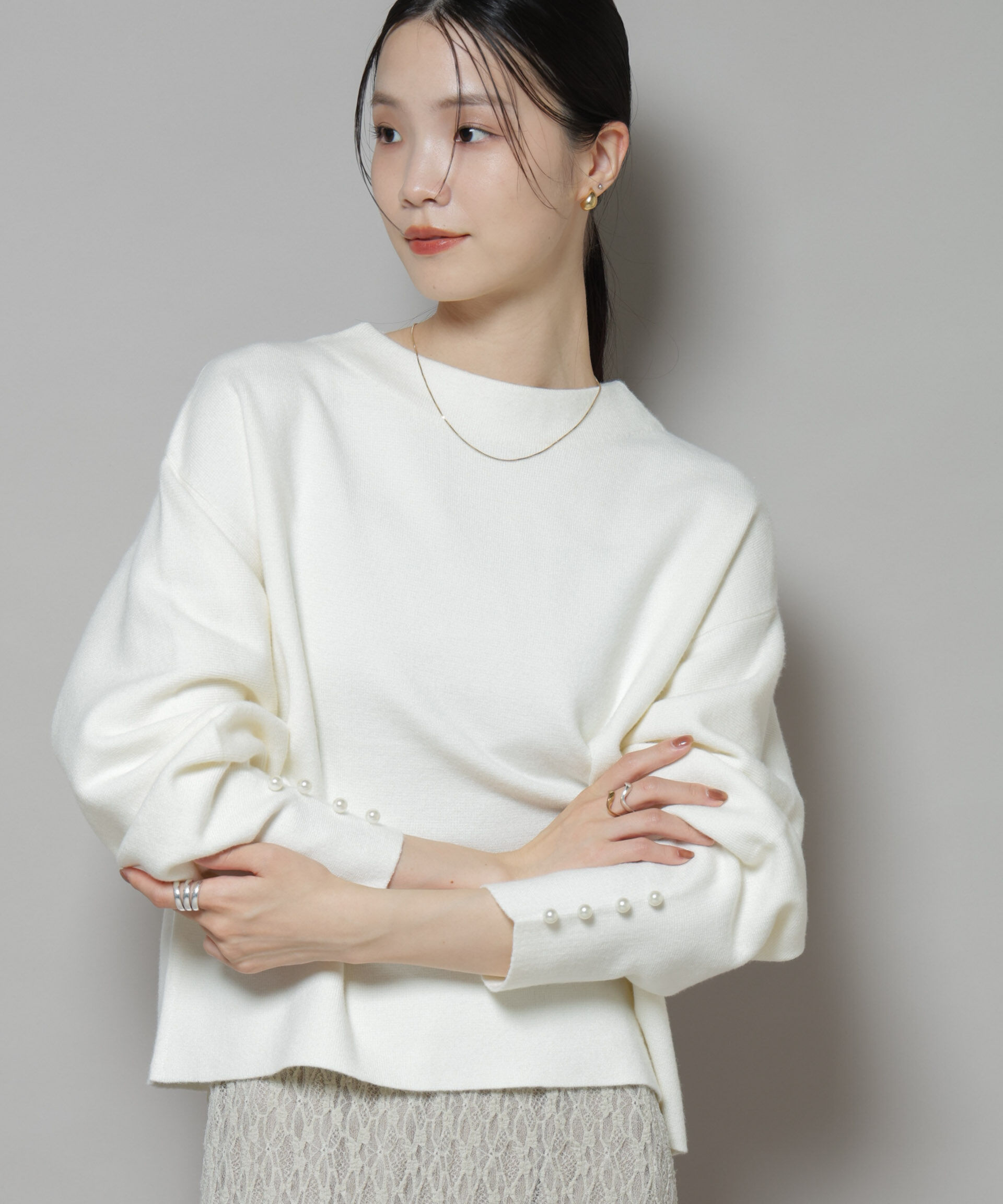 nano･universe「ミラノリブパールニットプルオーバー」|ニット・セーター|