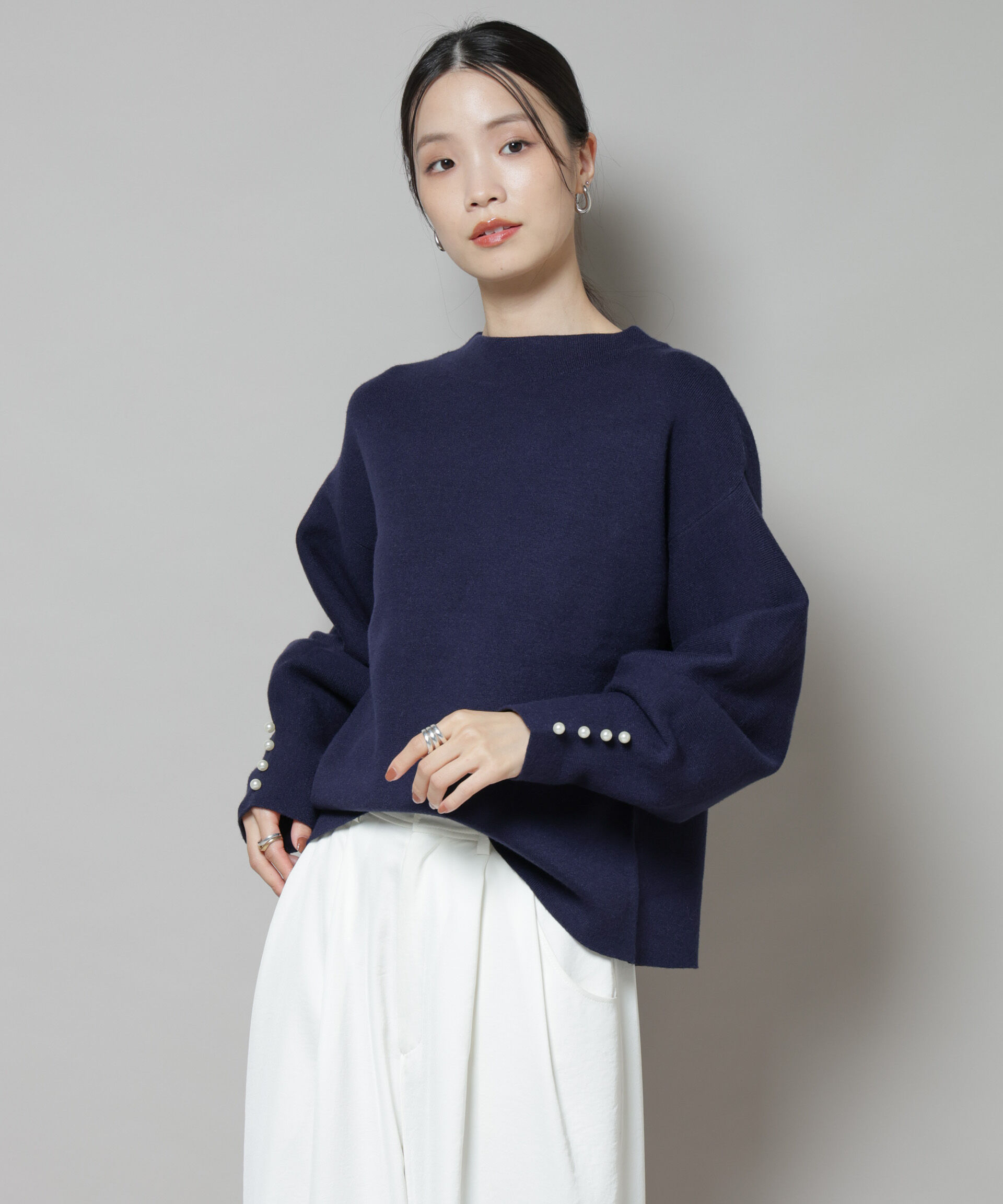 nano･universe「ミラノリブパールニットプルオーバー」|ニット・セーター|