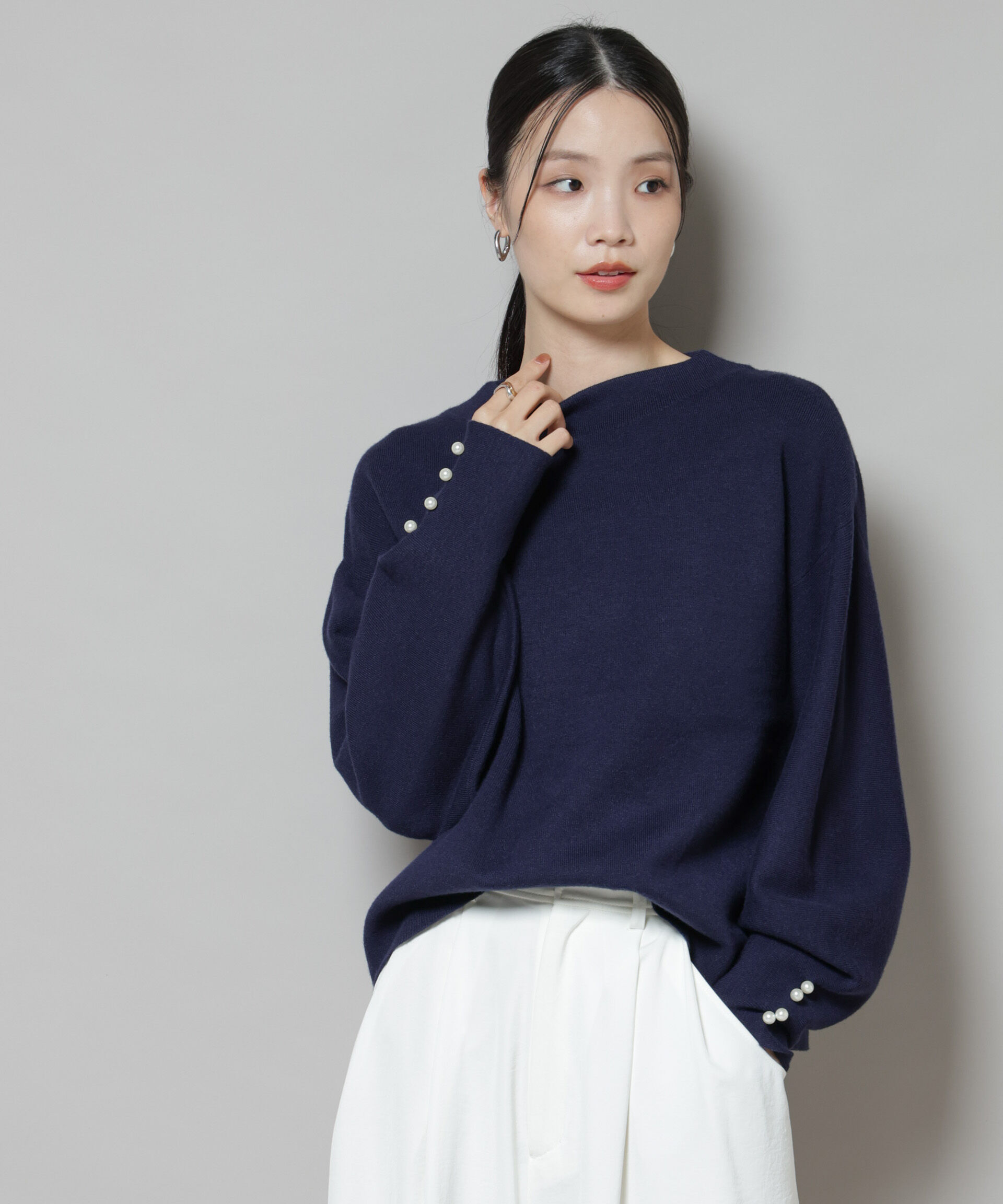 nano･universe「ミラノリブパールニットプルオーバー」|ニット・セーター|