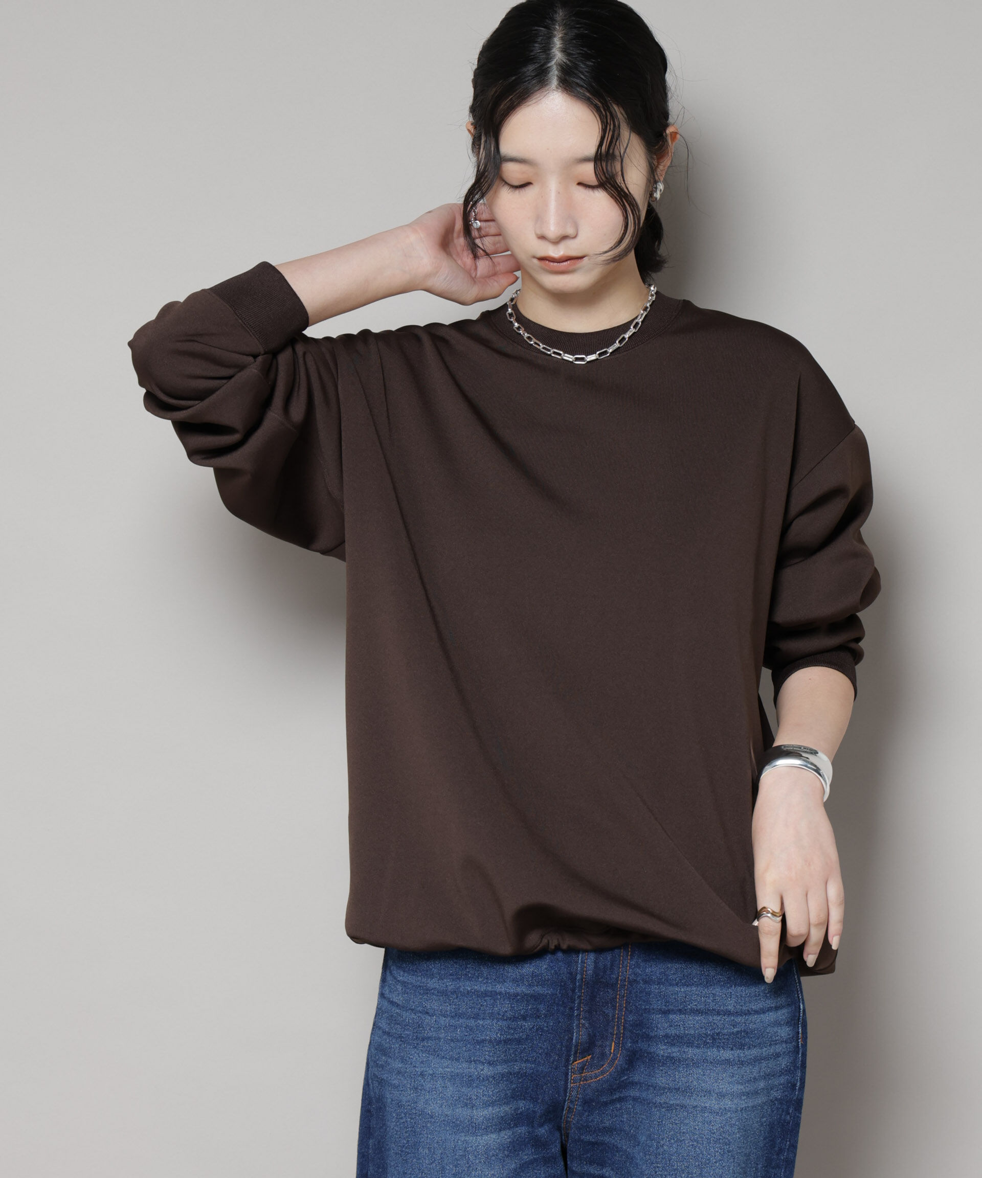 nano･universe「「MC」coveross(R)フリースボンディングクルーネック(セットアップ可)」|Tシャツ・カットソー|ブラウン