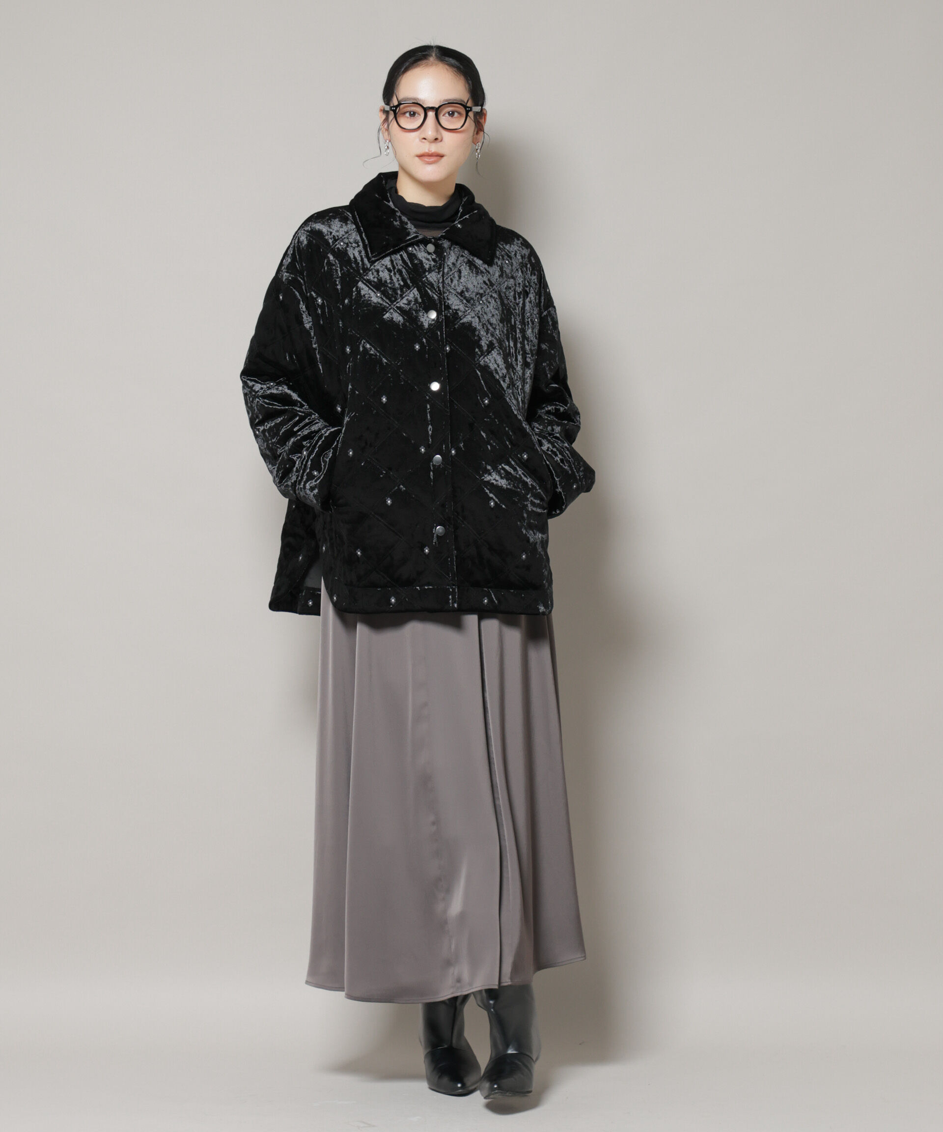 nano･universe「ベロアキルト刺繍ブルゾン」|ブルゾン・スタジャン|