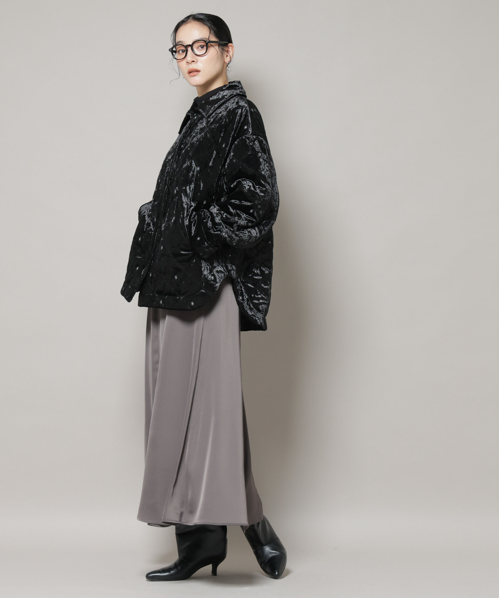 nano･universe「ベロアキルト刺繍ブルゾン」|ブルゾン・スタジャン|