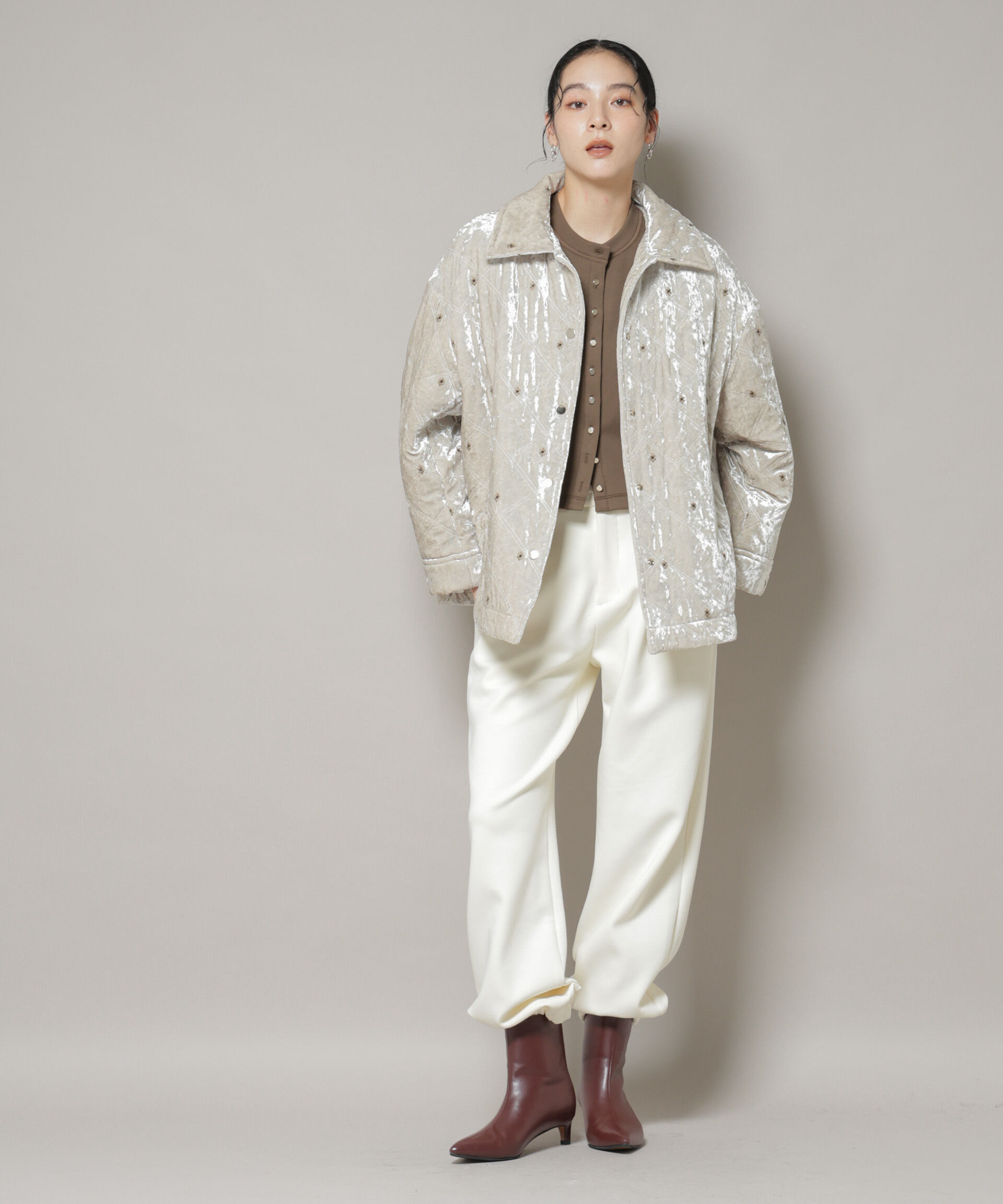 nano･universe「ベロアキルト刺繍ブルゾン」|ブルゾン・スタジャン|