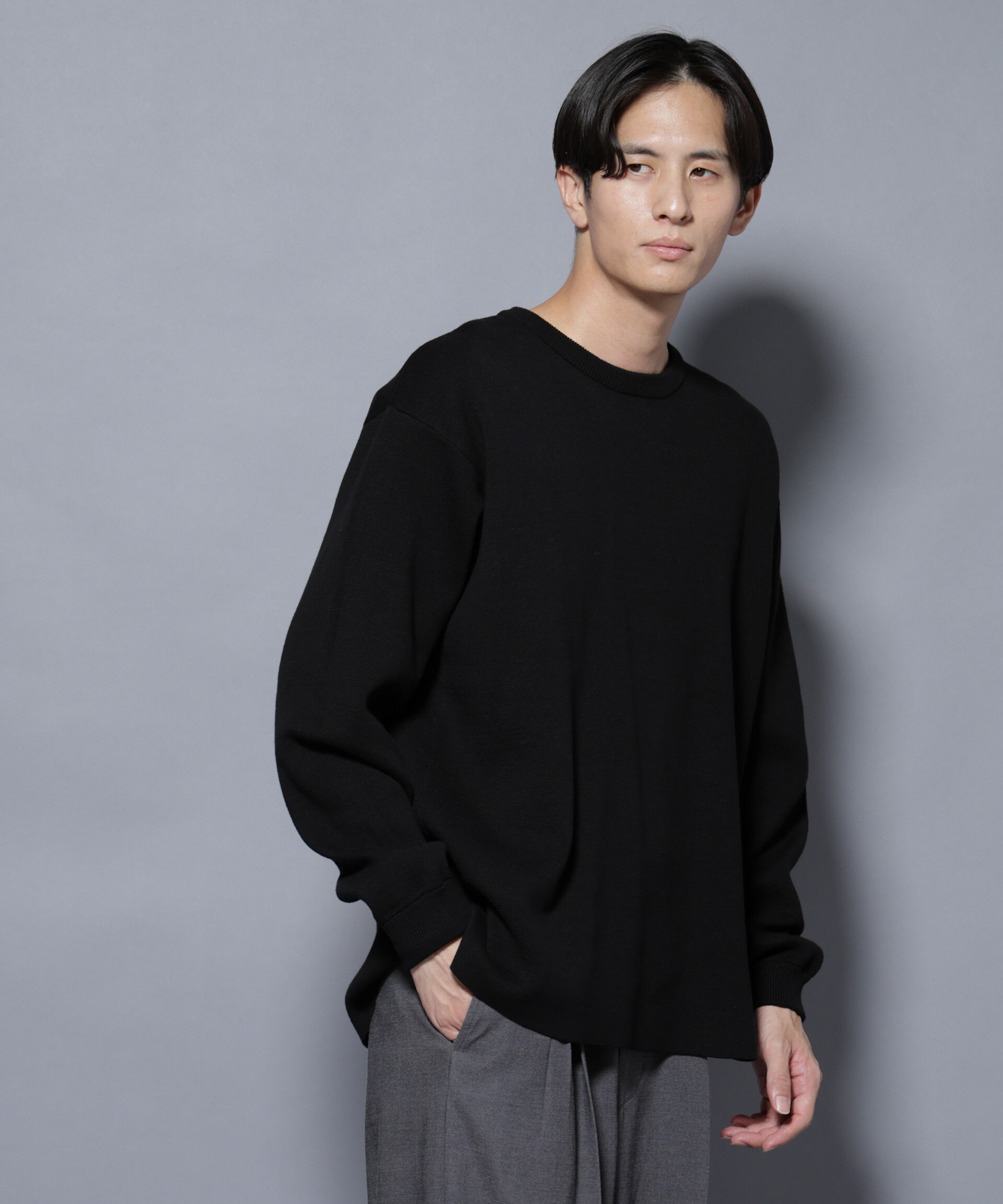 nano･universe「ミラノリブ ワイドクルーネックニット」|ニット・セーター|ブラック