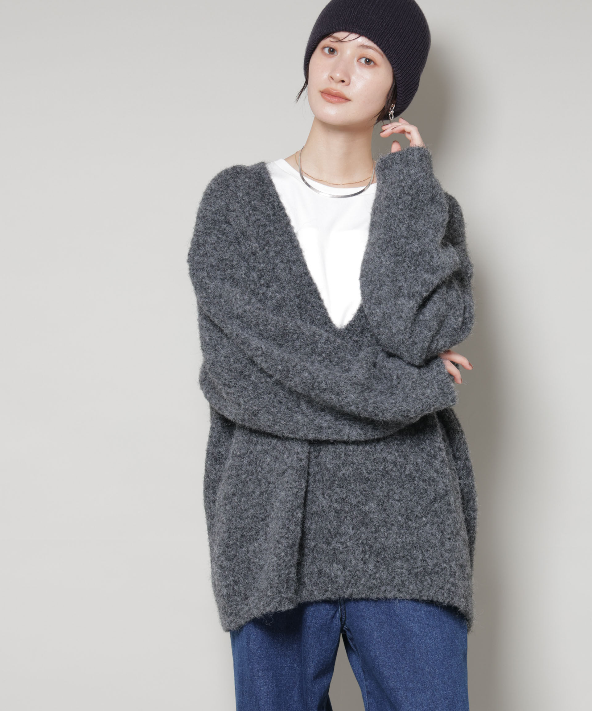 nano･universe「深Vネックオーバーニットプルオーバー」|ニット・セーター|チャコール3