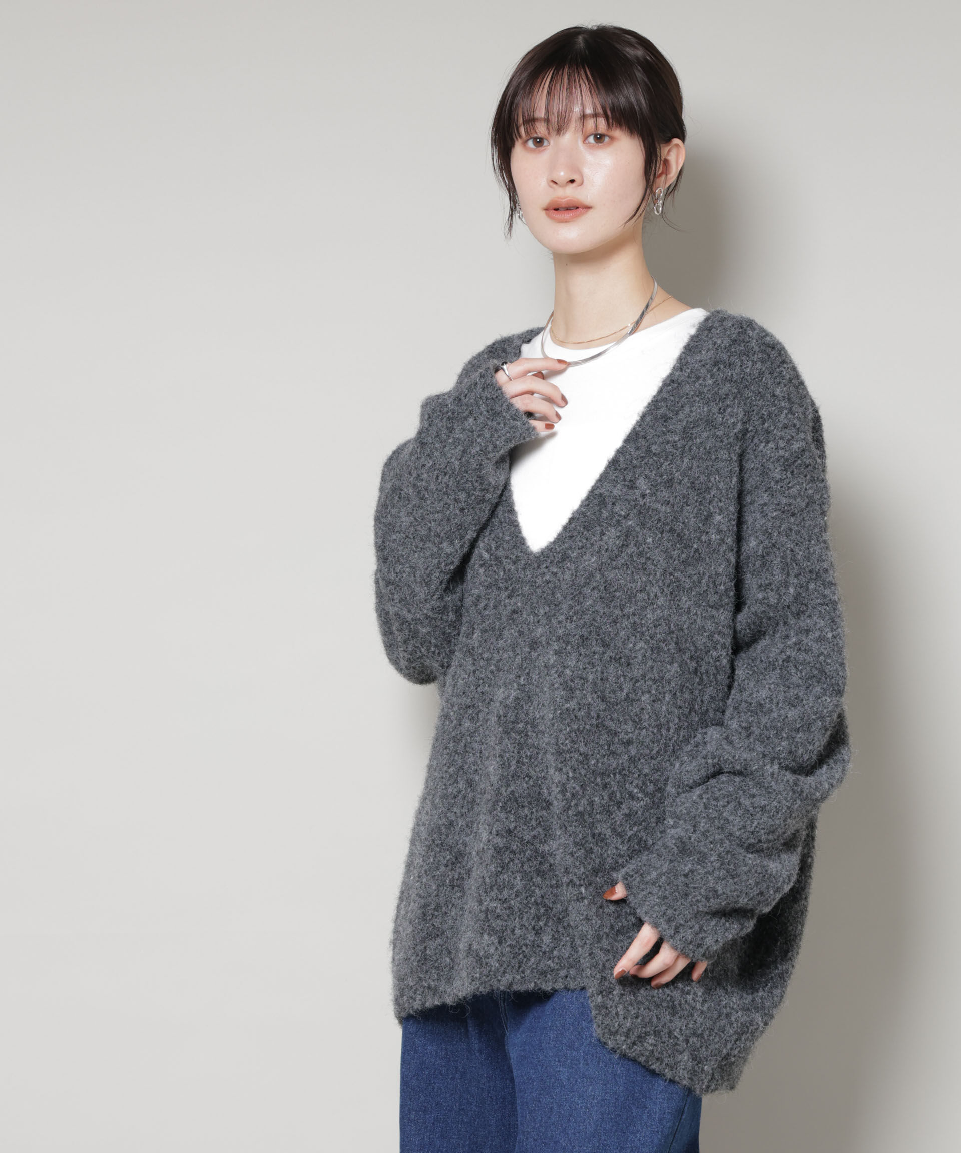 nano･universe「深Vネックオーバーニットプルオーバー」|ニット・セーター|