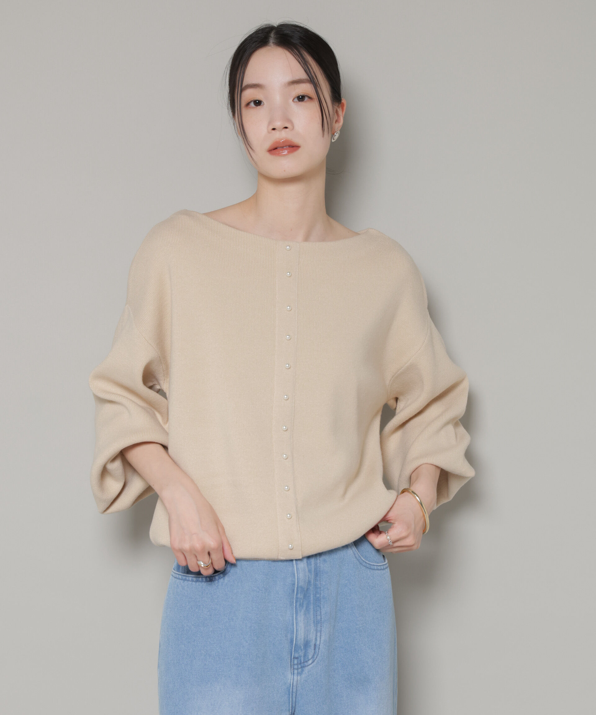 nano･universe「前後2wayセンターパール釦プルオーバーニット」|ニット・セーター|