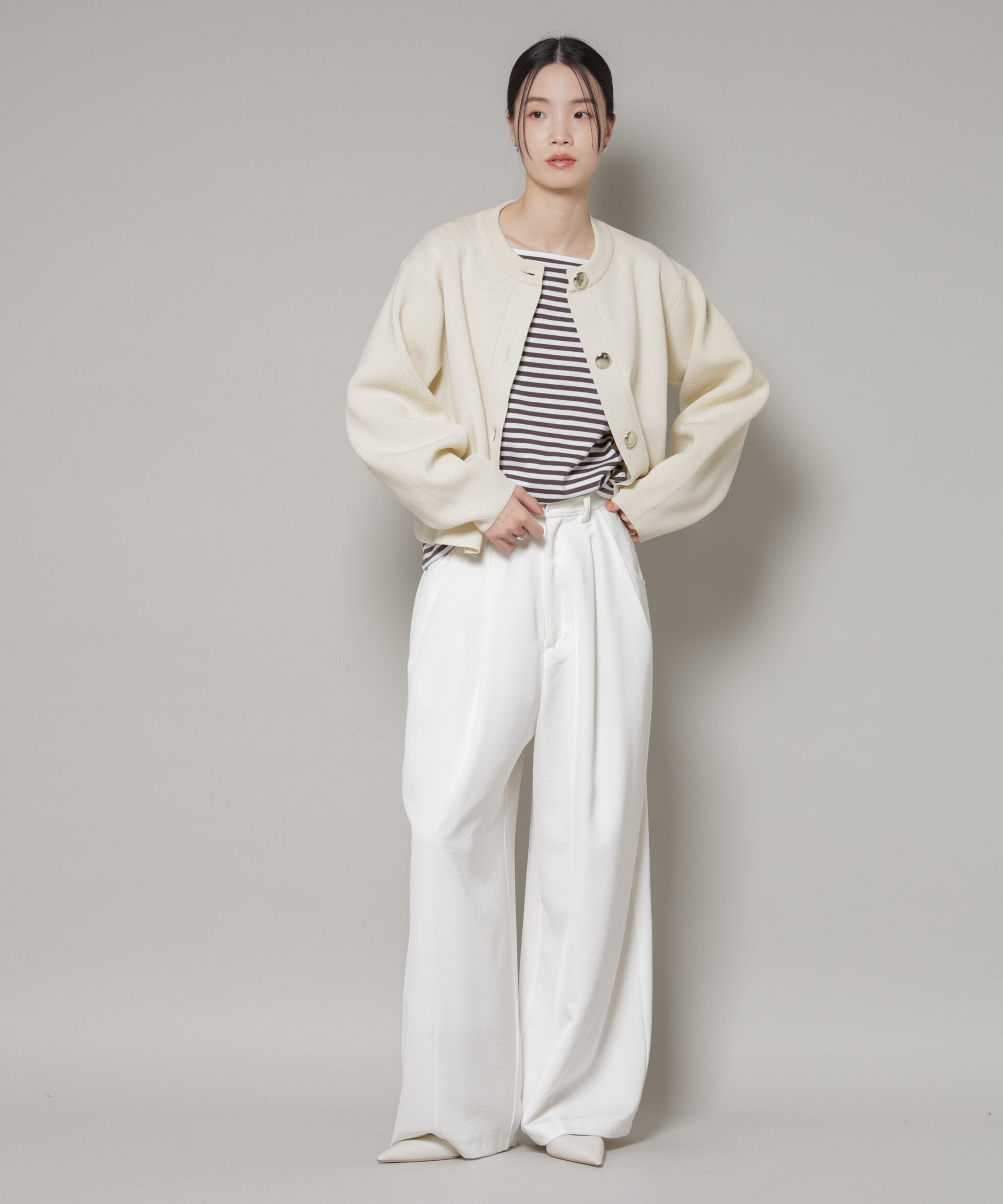 nano･universe「ビッグボタンクルーネックニットカーディガン」|ニット・セーター|