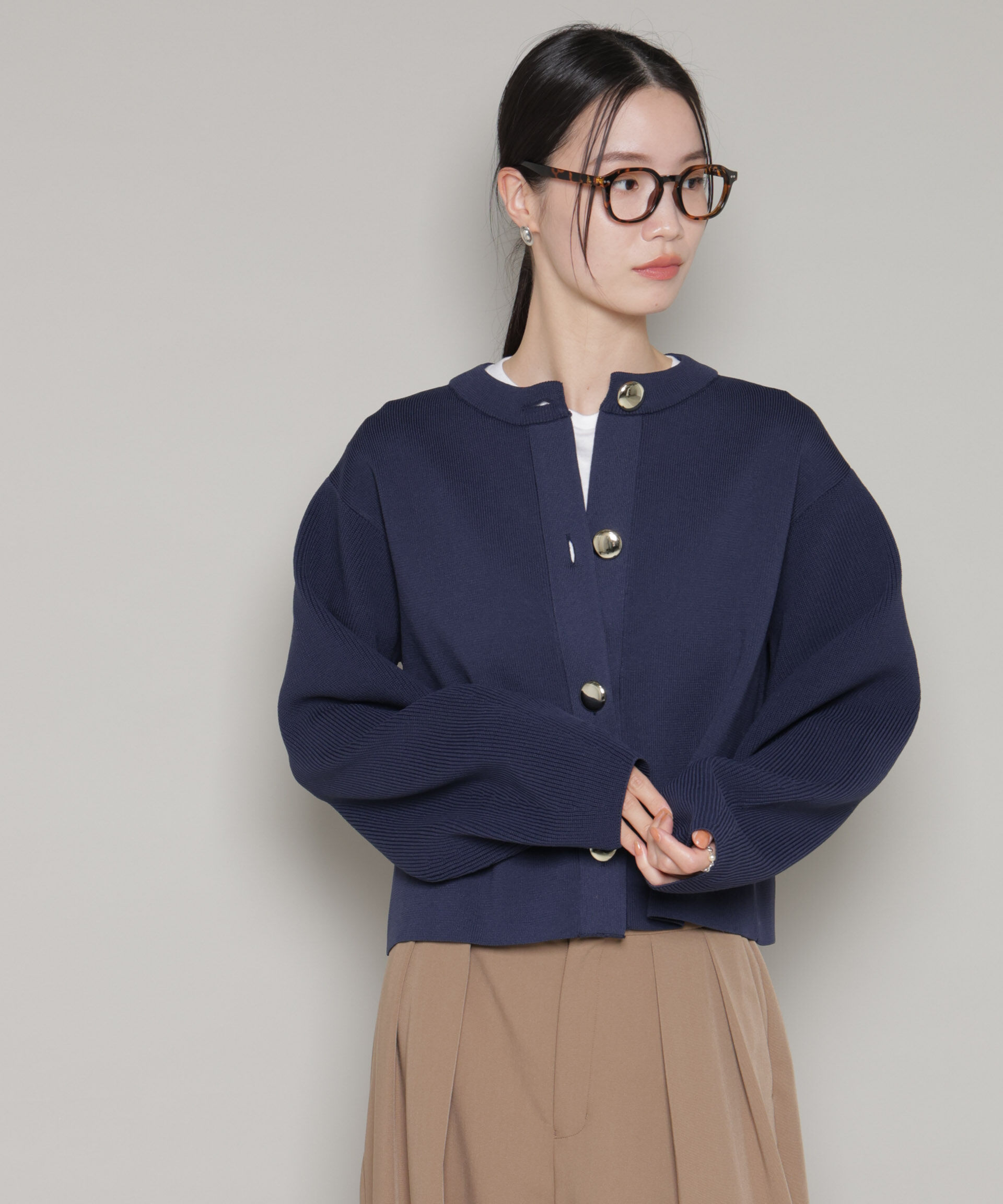 nano･universe「ビッグボタンクルーネックニットカーディガン」|ニット・セーター|