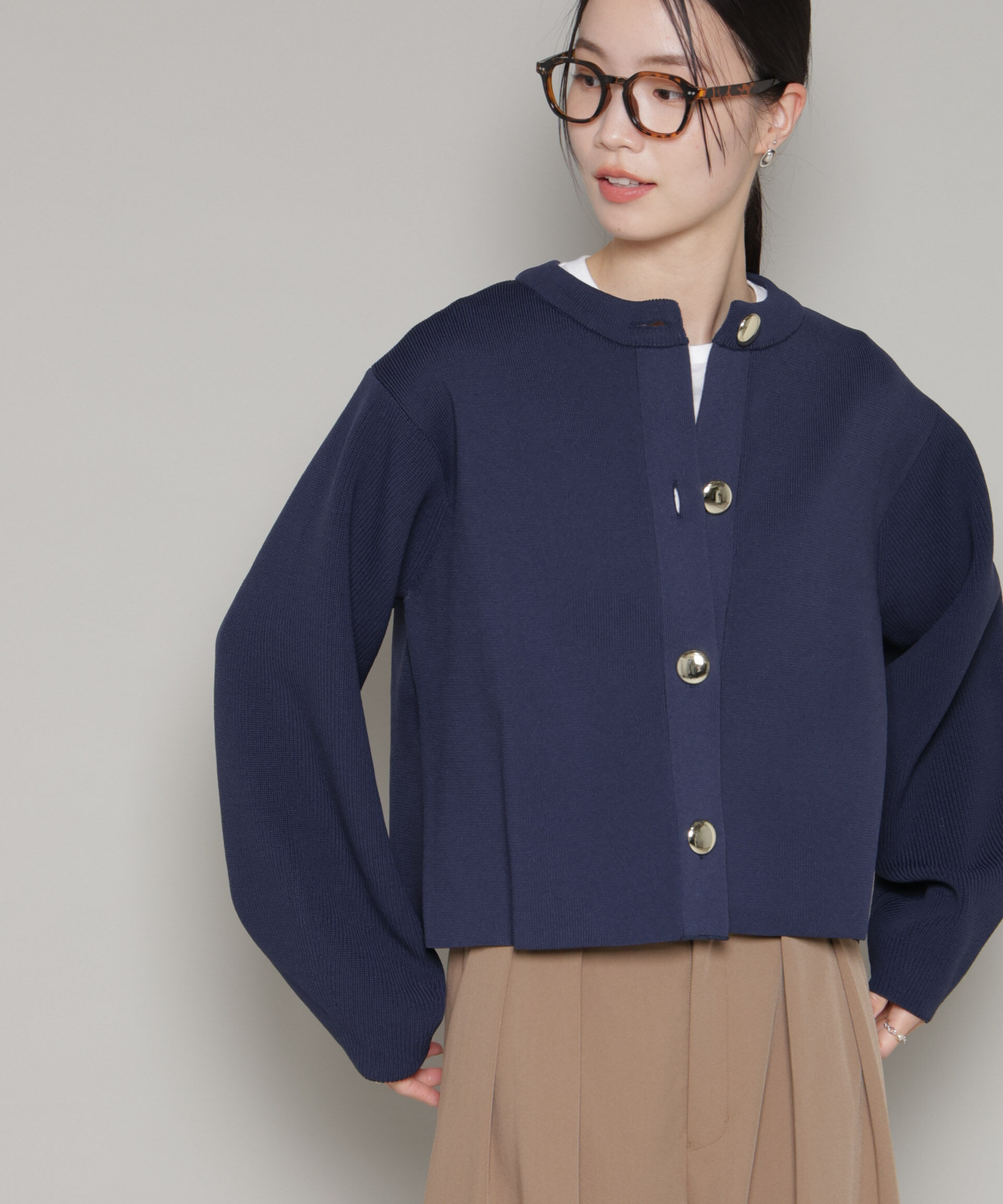nano･universe「ビッグボタンクルーネックニットカーディガン」|ニット・セーター|