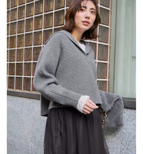 23区「【洗える】ウールカシミヤチャンキー クロップド スキッパーニット」|ニット・セーター|ﾗｲﾄｸﾞﾚ