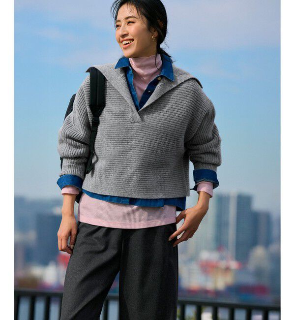 23区「【洗える】ウールカシミヤチャンキー クロップド スキッパーニット」|ニット・セーター|