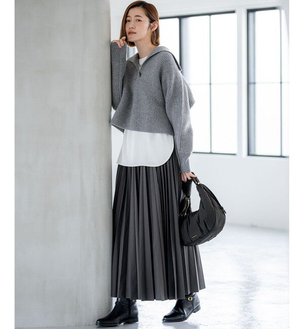 23区「【洗える】ウールカシミヤチャンキー クロップド スキッパーニット」|ニット・セーター|